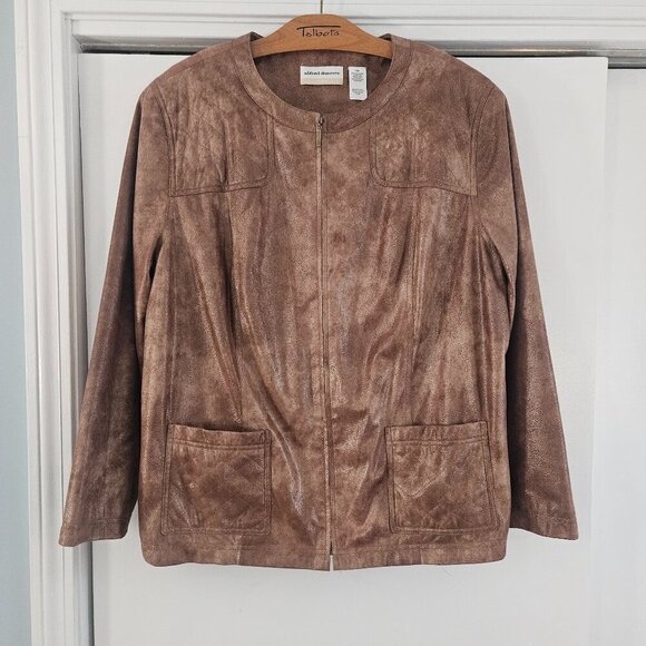 Alfred Dunner Metallic Brown Full Zip Lined 18W Jacket - Picture 1 of 8